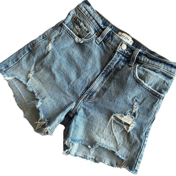 Abercrombie & Fitch Womens Size 2/26 Light Wash Distress Raw Hem High Rise Short - Picture 1 of 6